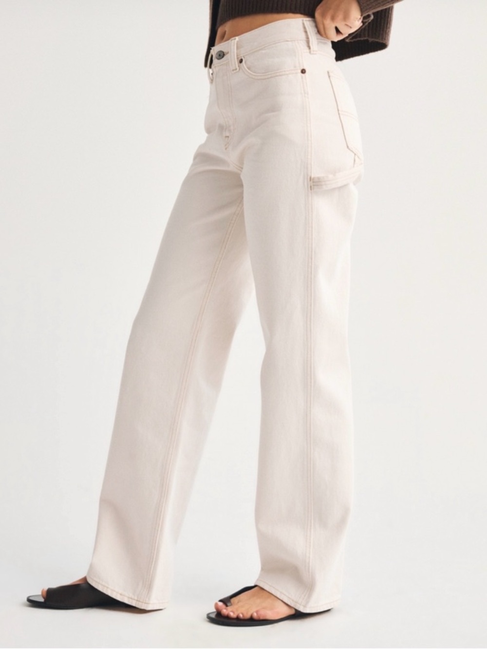 Abercrombie & Fitch The Slouchy Mid Rise Jean in Ecru Carpenter